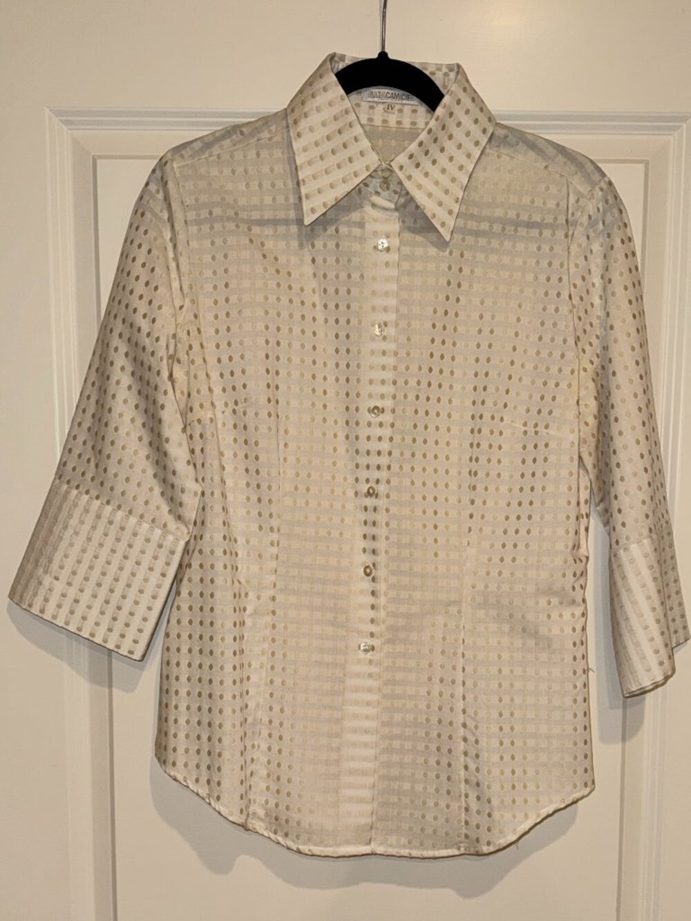 Nara Camicie Women's White 3/4 Sleeve Blouse w/ Gold Embroidered Detail, Size IV